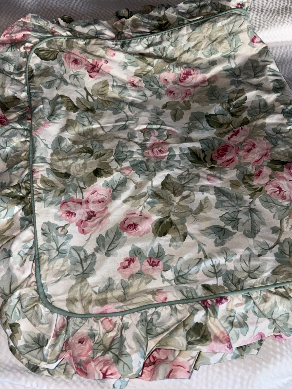 🟪 Laura Ashley pink green rose pattern KING SHAMS VINTAGE